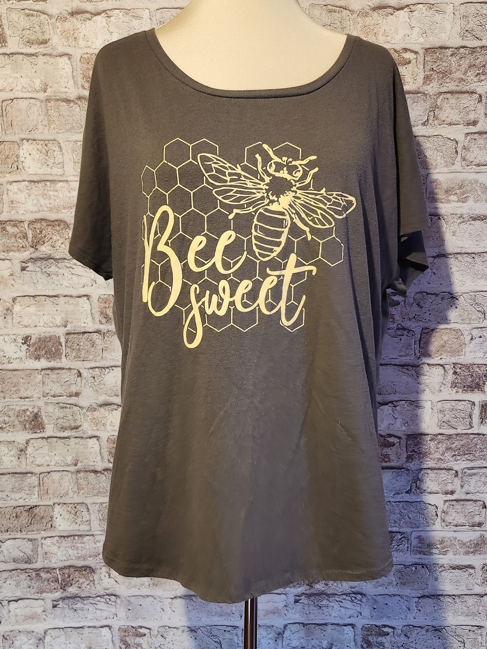Next Level Apparel Charcoal Tee with Cream Bee Print